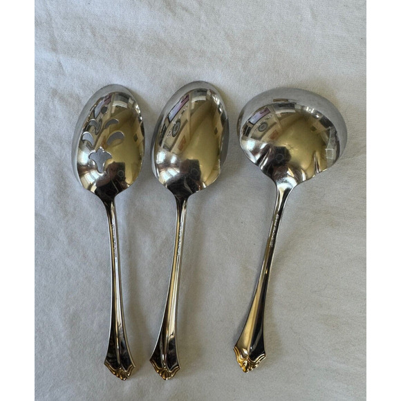 Golden Kenwood ONEIDA COMMUNITY 3 Piece Serving Set Stainless Vintage 2 Tone - Picture 3 of 5